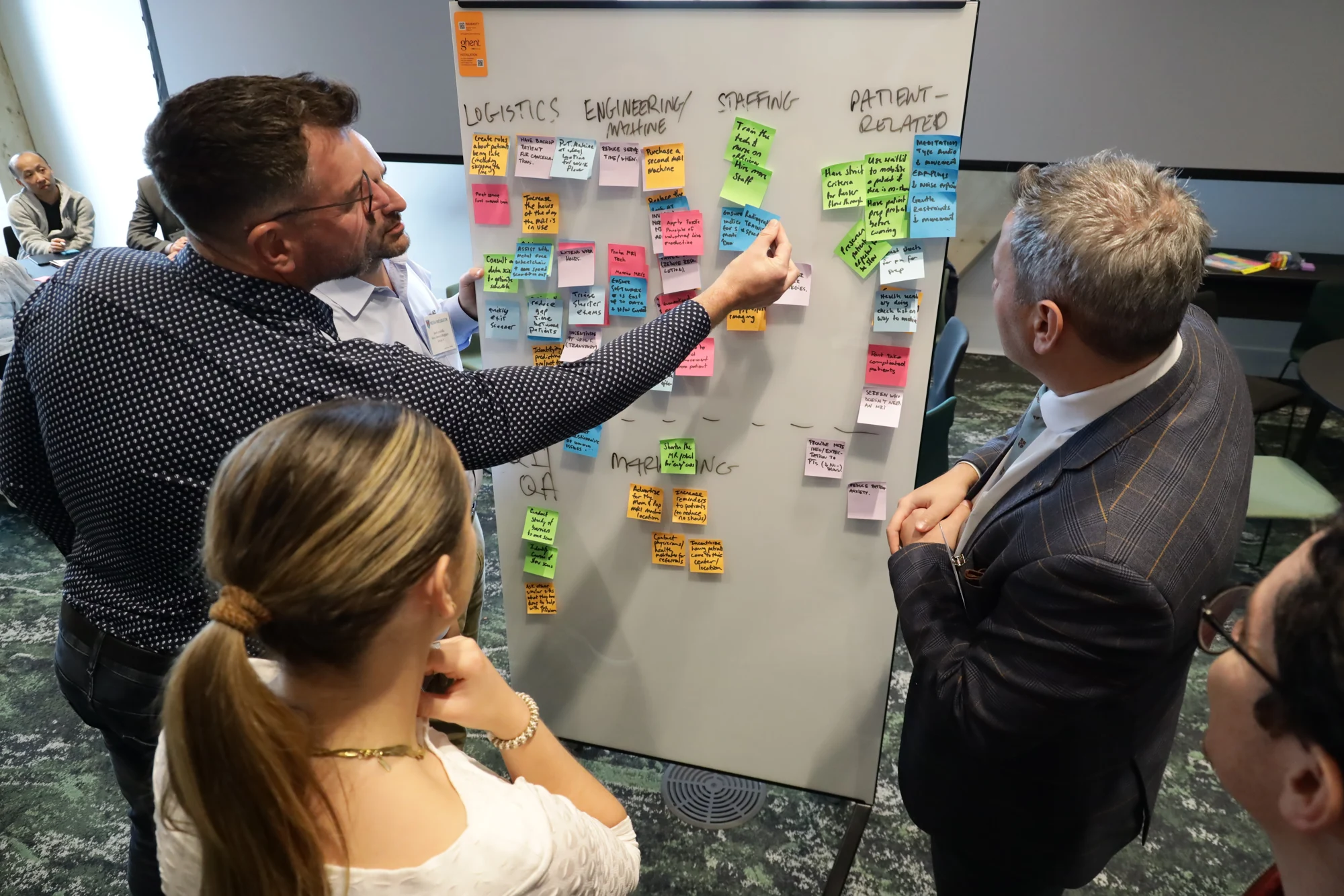 MESH Breakers participants organizing clinical problems on a board with notes.